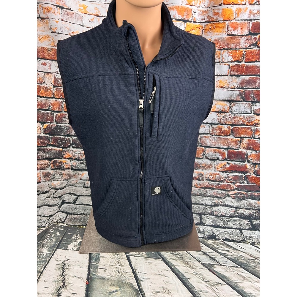 Carhartt V28 NVY Dalton Vest Mens Medium Navy Blue Full Zip Fleece Lined Waffle